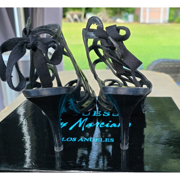 Guess Open Toe Heels Pumps Bootie Strappy Lace Tie Sandals NEW 9.5M Black - Picture 4 of 6